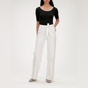 Banana Republic White High-Rise Wide-Leg Premium Denim Jeans with Removable Tie
